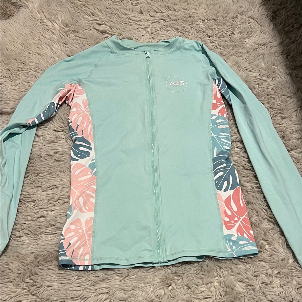 Stylish Mint and Coral Leaf Rash Guard